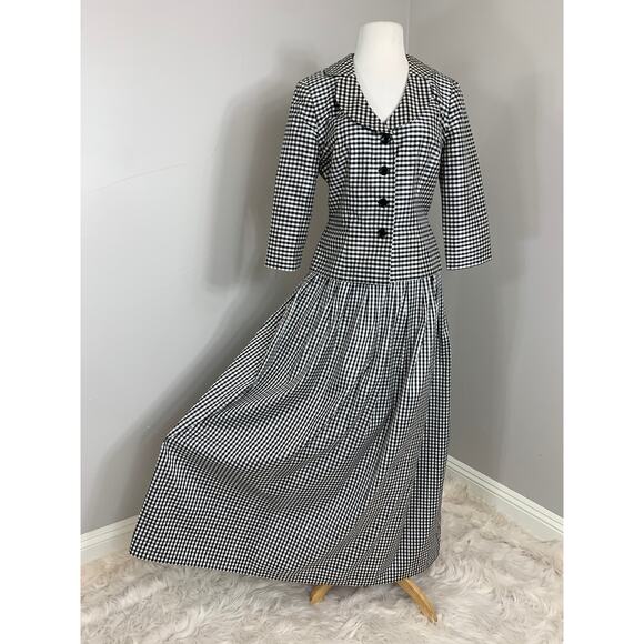 Vintage SILK Taffeta Gingham 2-Piece Jacket Skirt Special Occasion Preppy Modest - Picture 2 of 13